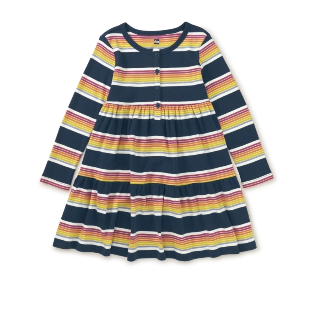 Tea Long Sleeve Tiered Henley Dress Color Whale Blue Size 14